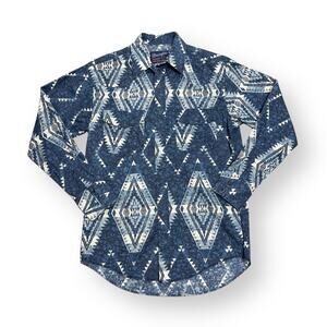 Vintage Wrangler Blue Button Down Collared Western Shirt 15.5 x 34